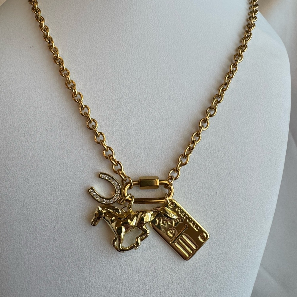 18kt Gold Plated Gold Horse, Horseshoe Western Charm Necklace - Picture 4 of 4